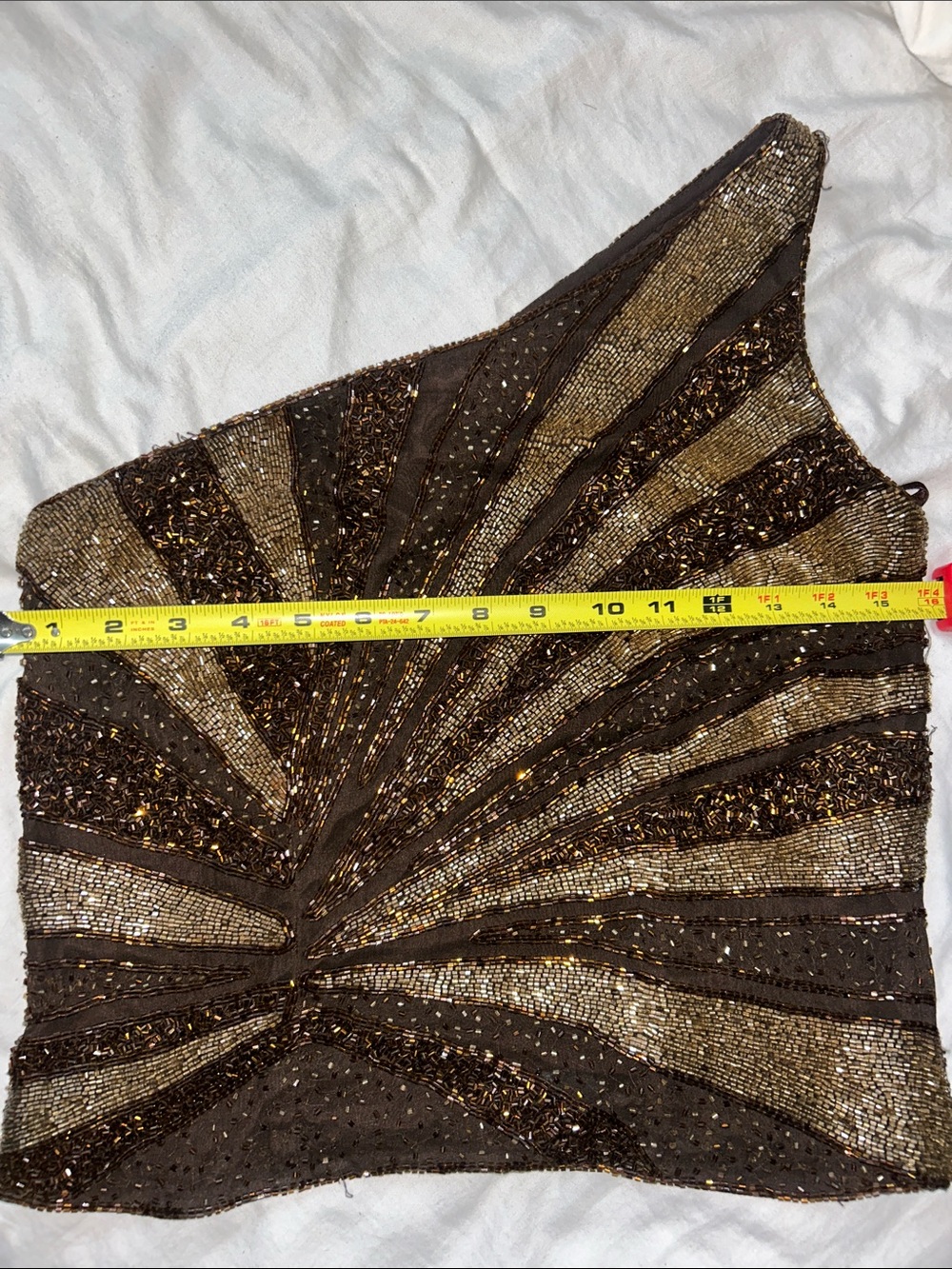 Insane Vintage Caché Beaded One ShoulderTop in Bronze. Shell 100% Pure Silk - Picture 9 of 11